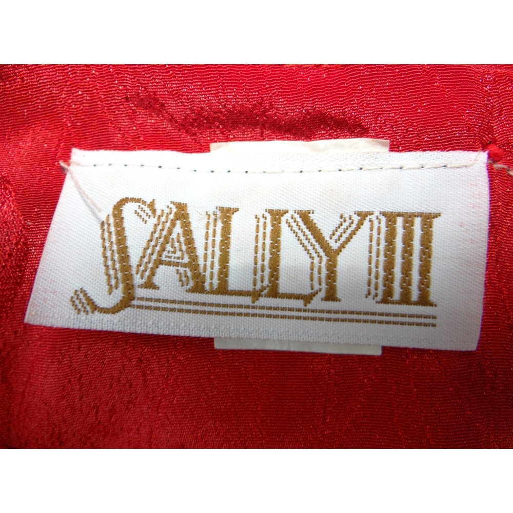 Vintage Galina Red Satin Polka Dot Jacquard Top and Midi Skirt Set Size 10 - Picture 3 of 12